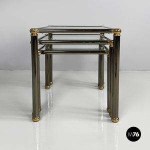 Coffe tables in metal and glass, 1980s