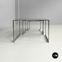 画像をギャラリービューアに読み込む, Coffee tables in smoked glass and metal, 1980s
