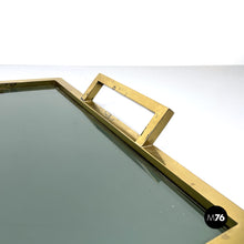 Load image into Gallery viewer, Tray in brass and smoked glass, 1960s
