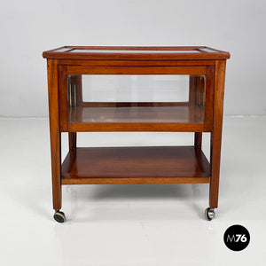 Cart with bar compartment in wood and glass, late 1800s