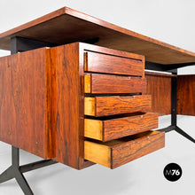 将图片加载到图库查看器，Desk in wood, black metal and brass, 1960s
