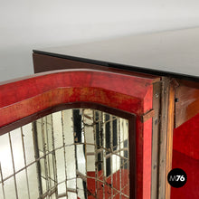 Load image into Gallery viewer, Bar cabinet with lamp in wood, mirror and glass, 1930s
