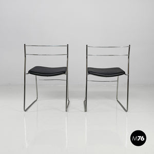 Chairs steel and black leatherette, 1970s