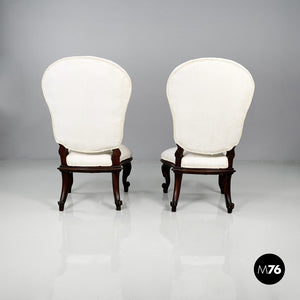Wooden and white fabric armchairs, 1930s