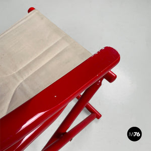 Red wood and fabric folding tub chair, 1980s