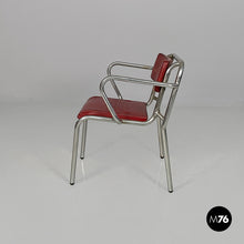 画像をギャラリービューアに読み込む, Chairs in metal and red faux leather, 1930s
