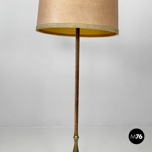Velvet and brass floor lamp, 1940s