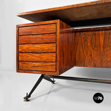 将图片加载到图库查看器，Desk in wood, black metal and brass, 1960s
