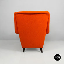 画像をギャラリービューアに読み込む, Armchair with orange fabric and wood, 1950s
