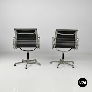 Dark grey leather office chairs by Charles and Ray Eames for ICF, 1970s