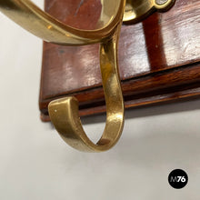 将图片加载到图库查看器，Wall coat rack in wood and brass, 1920s
