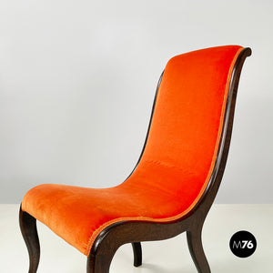 Chair in orange velvet and dark wood, 1950s