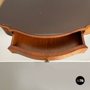 Bedside tables in golden finish wood, brass and glass, 1900s