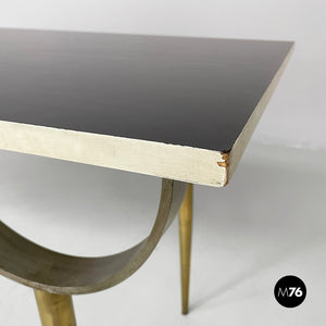Console in wood and brass, 1980s