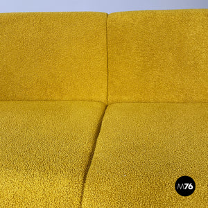 Three-seater sofa in yellow fabric and black wood, 1970s