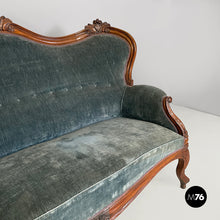 将图片加载到图库查看器，Sofa in light blue velvet and wood, 1930s
