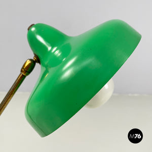 Adjustable table lamp in green metal and brass, 1950s