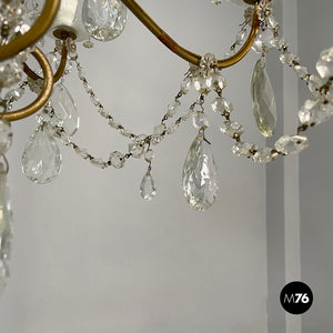 Glass drop chandelier with brass structure, 1900-1950s