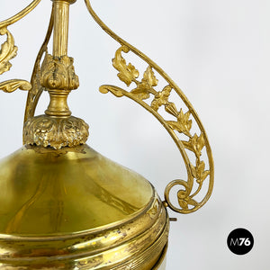 Chandelier in molded satin glass and brass, early 1900s