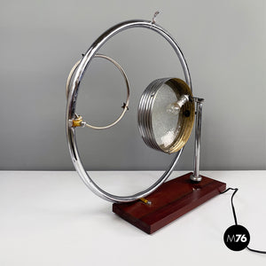 Table lamp with crafted glass, metal and wood, 1980s