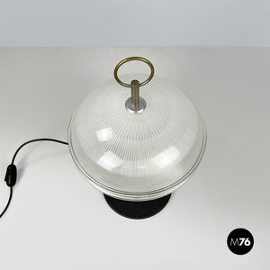 Table lamp in molded glass, brass and black metal, 1960s