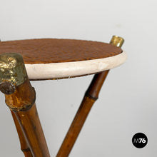 Load image into Gallery viewer, Pedestal in brown leather and bamboo, 1930s
