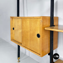 Load image into Gallery viewer, Modular bookcase in wood and black metal, 1960s
