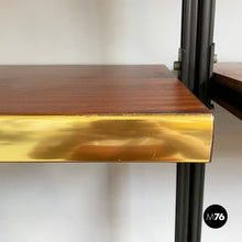 将图片加载到图库查看器，Bookcase in wood, brass and black metal, 1960s
