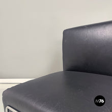 Load image into Gallery viewer, Armchair in black leather and metal, 1980s
