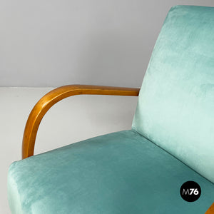 Armchairs in light blue and wood, 1950s