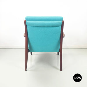 Armchairs in light blue fabric and wood, 1960s