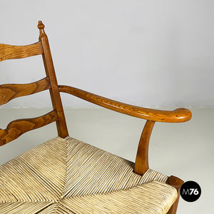 Armchairs in woven straw and wood, 1940s