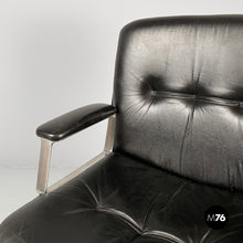 将图片加载到图库查看器，Office armchair in black leather and metal, 1980s
