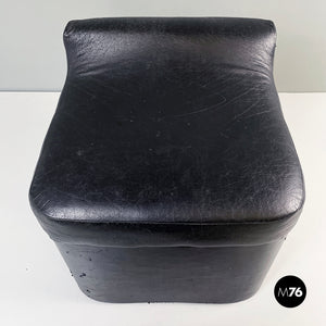 Stool in black faux leather, 1980s