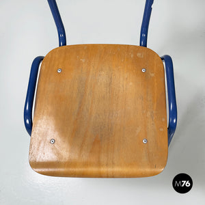 Chair in wood and blue metal, 1970s