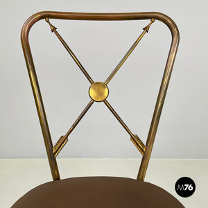 Chair in brass and brown fabric, 1950s