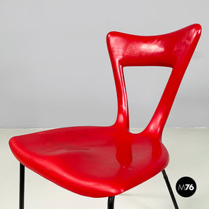 Chair in red plastic and black metal, 1960s