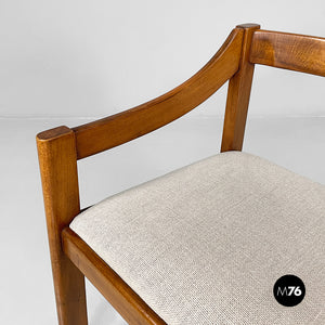 Chairs in wood and beige fabric, 1970s