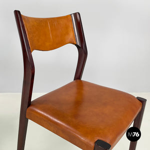 Chair in brown leather and dark wood, 1960s