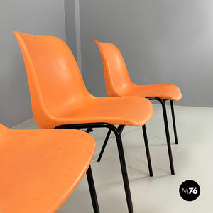 Stackable chairs in orange plastic and black metal, 2001