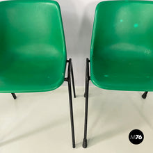 Load image into Gallery viewer, Stackable chairs in green plastic and black metal, 2000s
