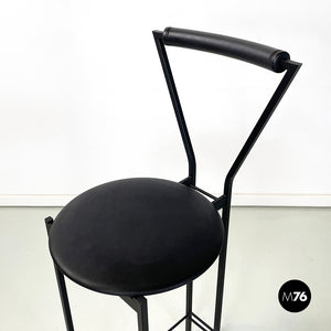 High stool in black metal and rubber, 1980s