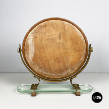 画像をギャラリービューアに読み込む, Adjustable table mirror in brass, glass and wood, 1950s
