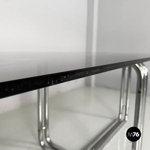 Dining table in smoked glass and steel, 1970s