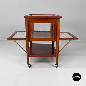 Cart with bar compartment in wood and glass, late 1800s