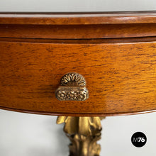 Load image into Gallery viewer, Bedside tables in golden finish wood, brass and glass, 1900s
