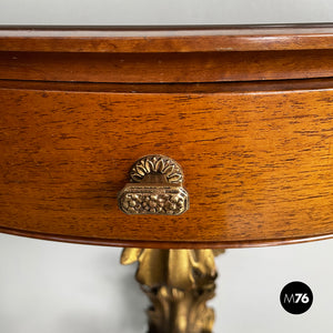 Bedside tables in golden finish wood, brass and glass, 1900s