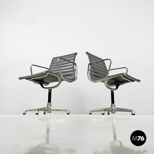 Dark grey leather office chairs by Charles and Ray Eames for ICF, 1970s