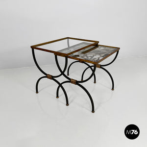 Stackable metal and glass coffee tables, 1940s