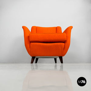 Armchair with orange fabric and wood, 1950s